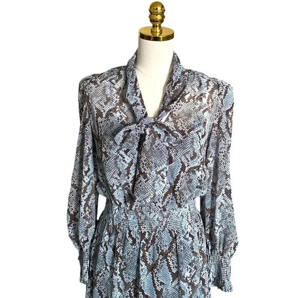 ANN TAYLOR | Animal Print Snake Python Print Puff Sleeves Midi Size 4 - Picture 6 of 9